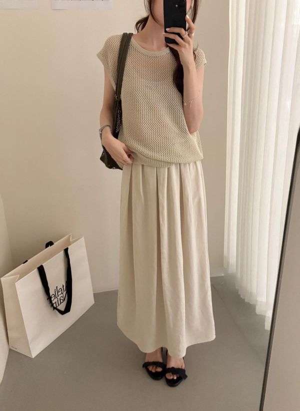 鬆緊腰棉麻後開叉長裙｜氣質顯瘦・慵懶氛圍・夏日百搭款 