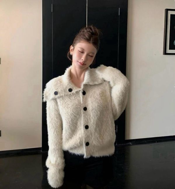 雲感毛毛立領針織外套（可單穿） 