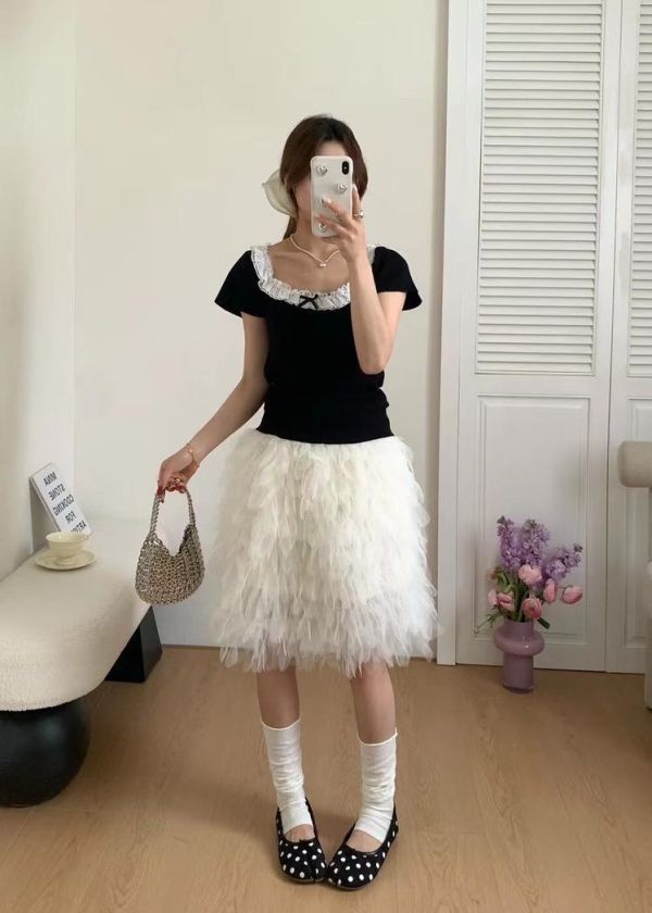 蕾絲蝴蝶結針織上衣 