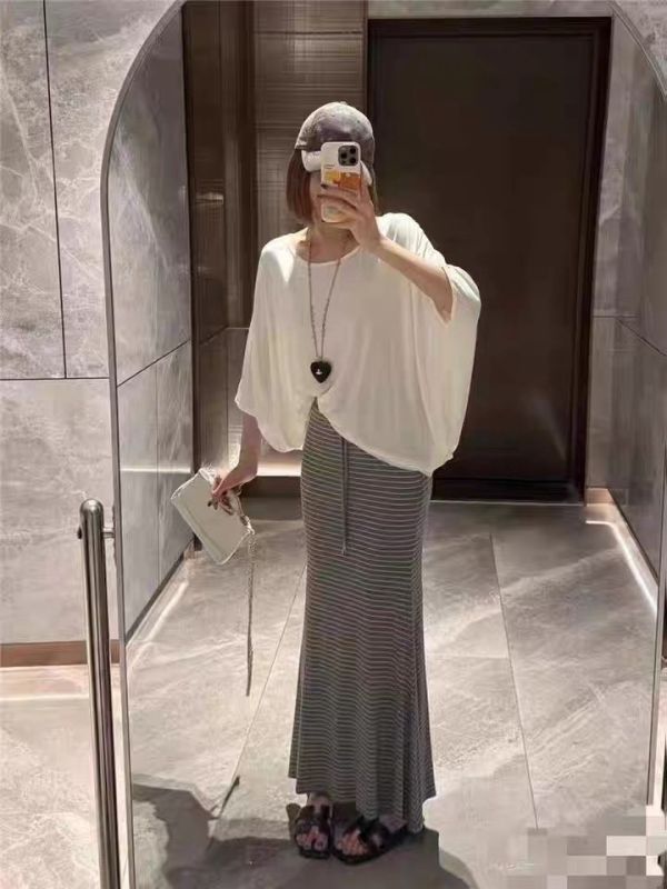 -本期新品-/闆闆激推/條紋長裙套裝 條紋長裙, 長裙套裝, 顯瘦裙裝, 慵懶風格, 時髦服飾, 新品推薦, 女裝, 衣服搭配, 休閒時尚, 漂亮裙子