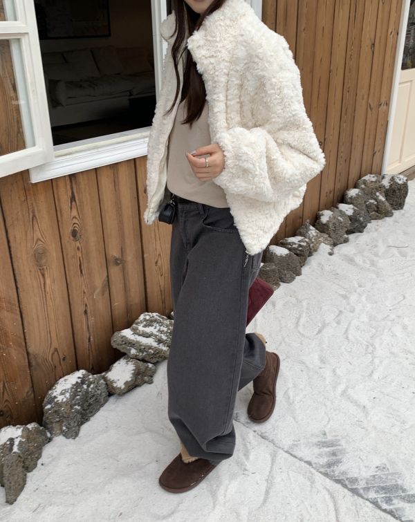 兔絨感拉鍊毛毛外套 