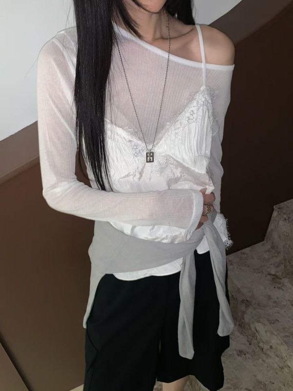 緞面蕾絲背心 ｜細肩帶氣質上衣 ｜夏季百搭 