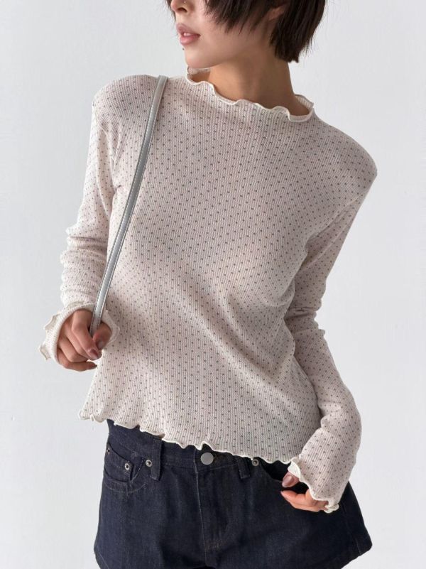 波點木耳邊上衣｜微透膚設計・氣質甜妹款 