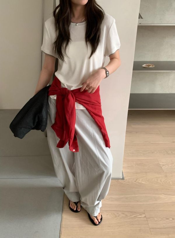 配色滾邊短版Tee｜修身顯瘦 