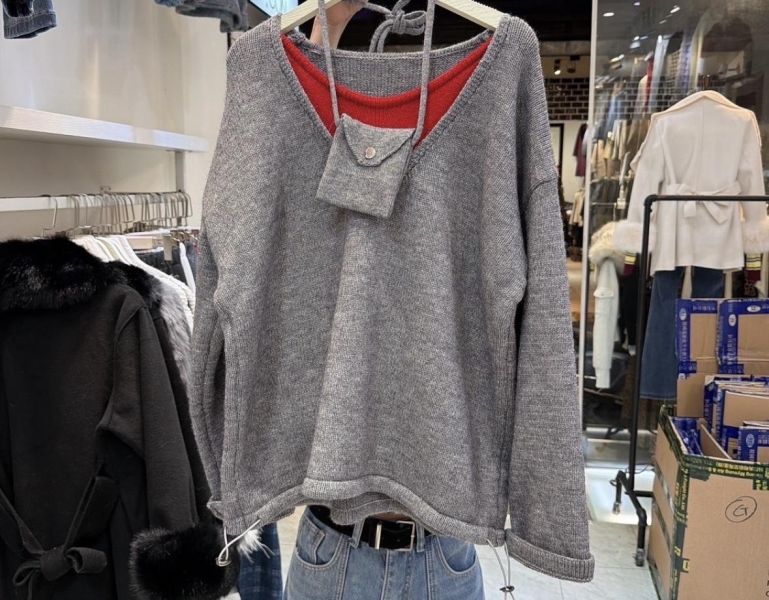 拼色針織上衣（附小背包） 