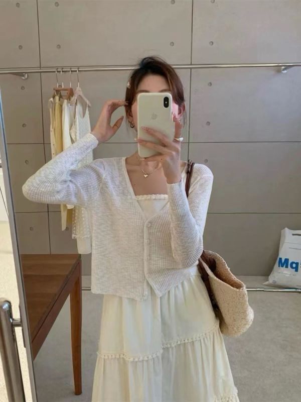 -百搭款-坑條針織開扣薄外套 