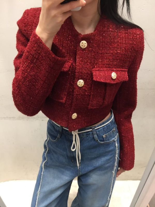 金扣粗花呢短版外套 