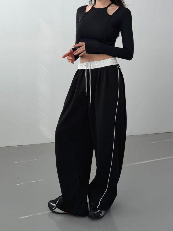 雙線撞色垂墜寬褲 