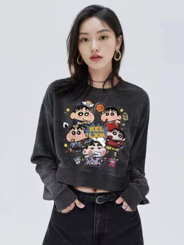 蠟筆小新印花 復古水洗上衣 可愛款短版上衣