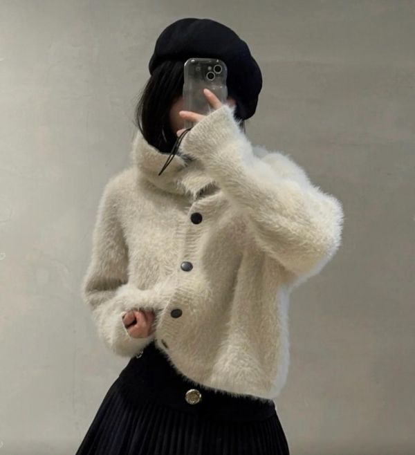 雲感毛毛立領針織外套（可單穿） 