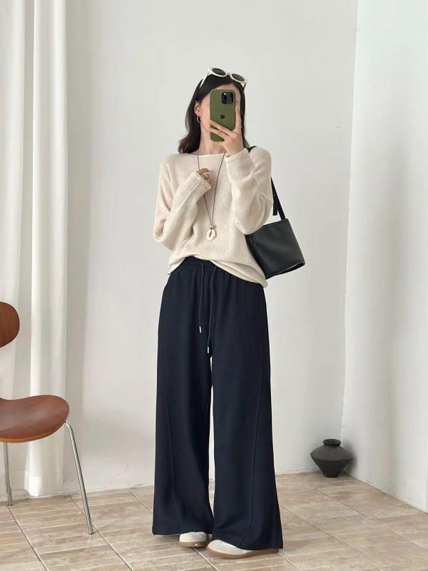 毛呢後口袋彎刀褲 