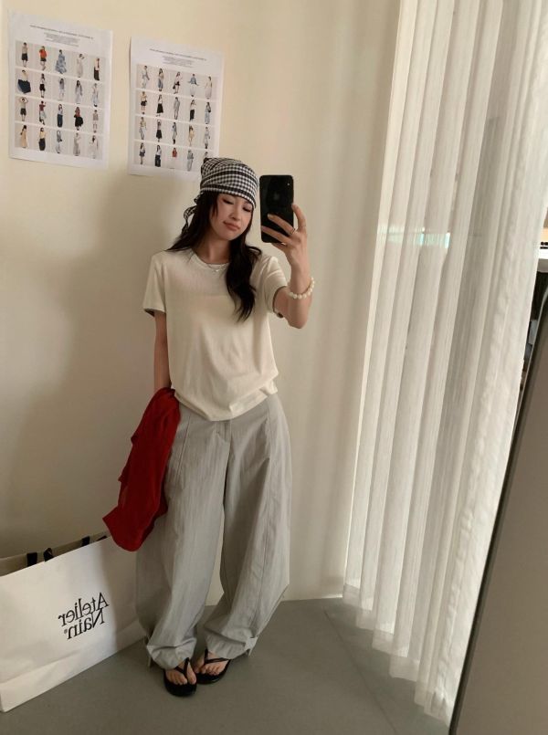 配色滾邊短版Tee｜修身顯瘦 