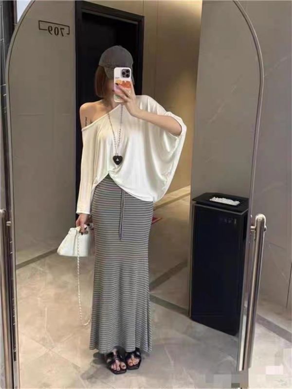 -本期新品-/闆闆激推/條紋長裙套裝 條紋長裙, 長裙套裝, 顯瘦裙裝, 慵懶風格, 時髦服飾, 新品推薦, 女裝, 衣服搭配, 休閒時尚, 漂亮裙子