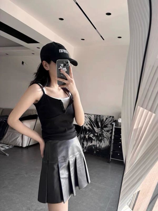 彈性/假2件羅紋吊帶背心 