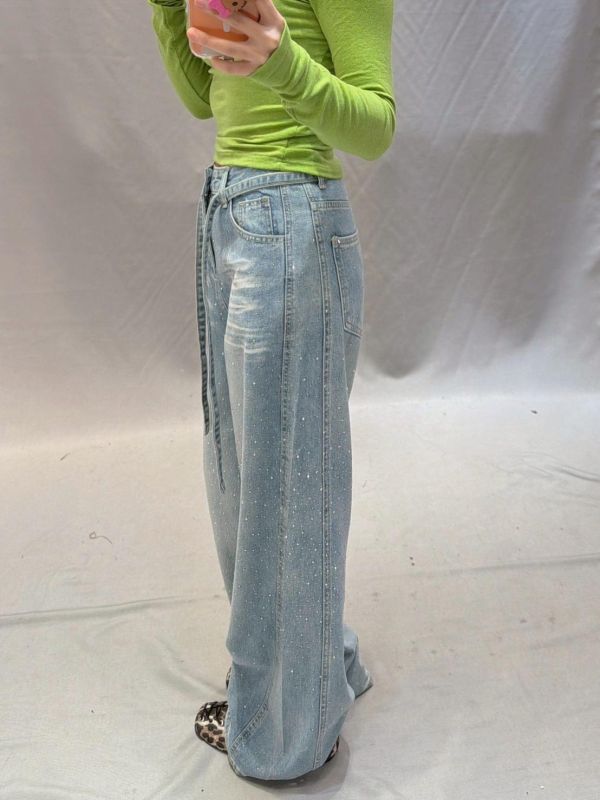 碎鑽直筒牛仔褲 