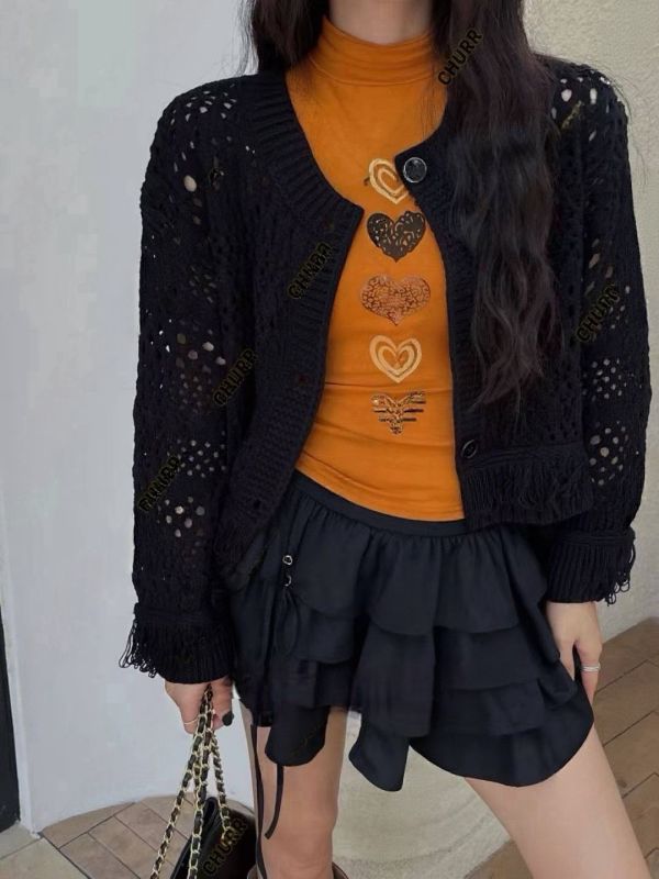 歐美感鏤空編織針織開衫 