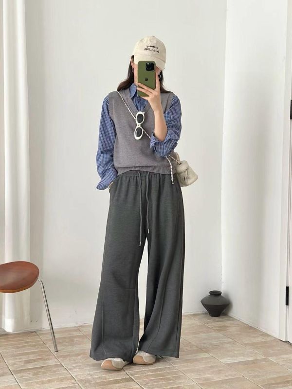 毛呢後口袋彎刀褲 