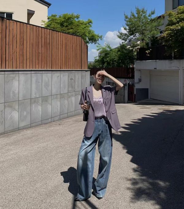 韓系高級感綁帶短袖西裝外套 