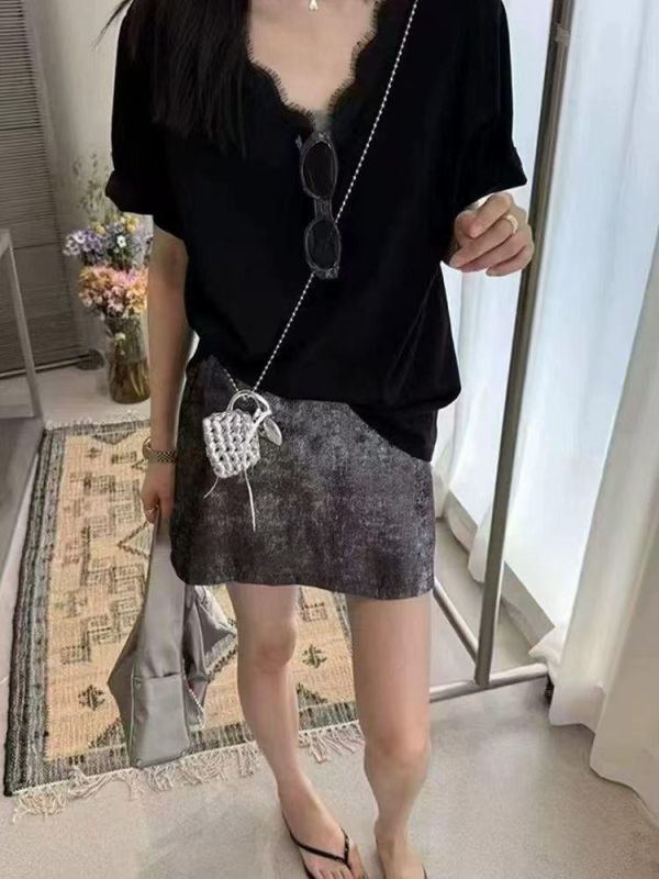後交叉蕾絲V領上衣 
