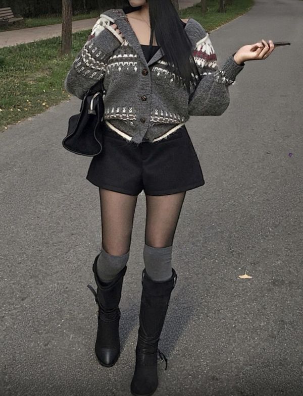 毛呢短褲（附腰帶） 