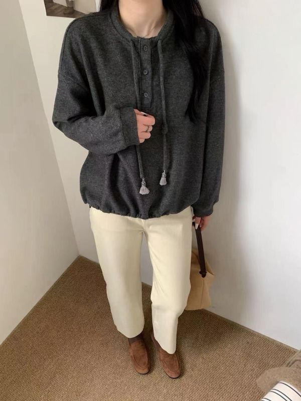 兩扣立領毛呢T（內絨毛） 