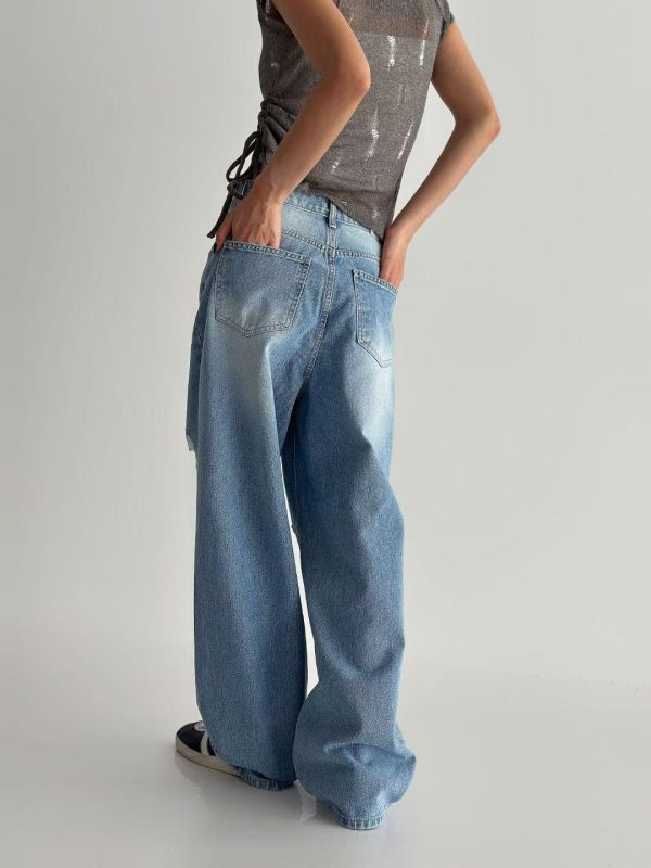 刷破水洗高腰牛仔褲｜顯瘦百搭款 