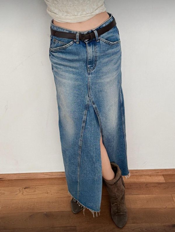 須邊前開叉牛仔裙 