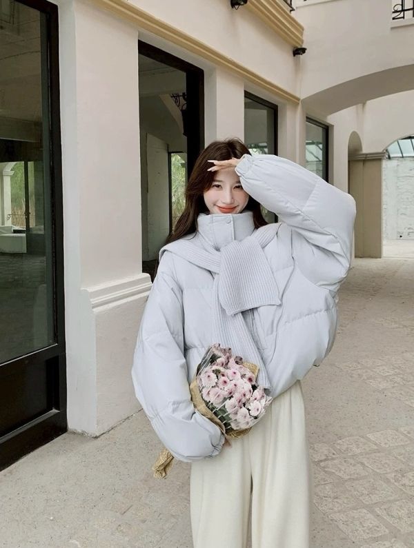 鋪棉外套+針織披肩 