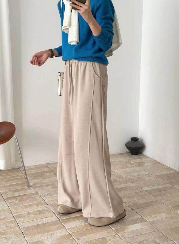 毛呢後口袋彎刀褲 