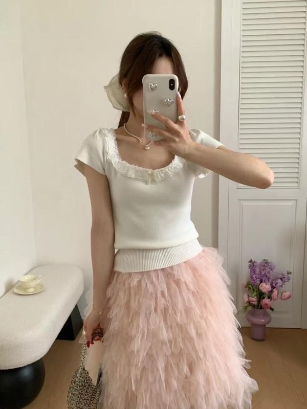 蕾絲蝴蝶結針織上衣 