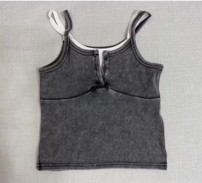 彈性/假2件羅紋吊帶背心 