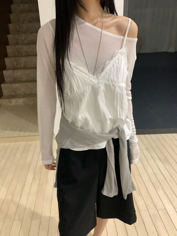 緞面蕾絲背心 ｜細肩帶氣質上衣 ｜夏季百搭 