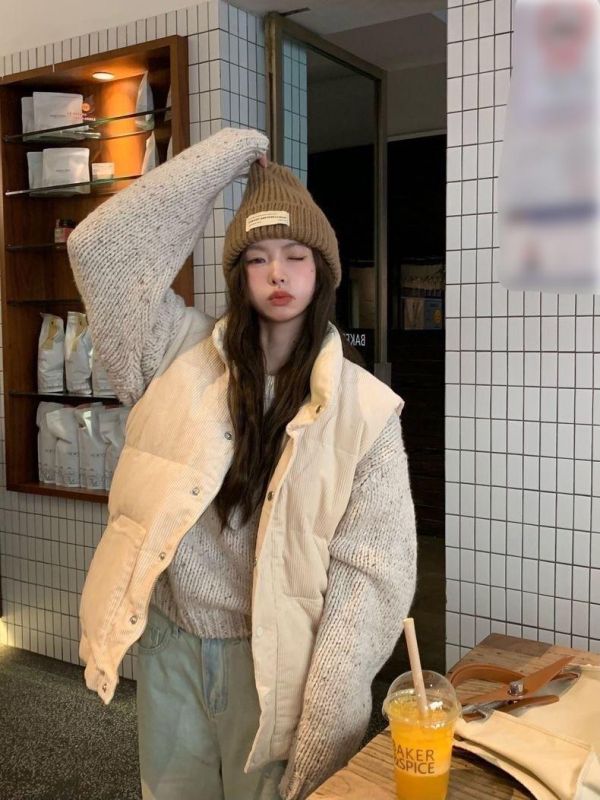 燈芯絨舖棉口袋背心 