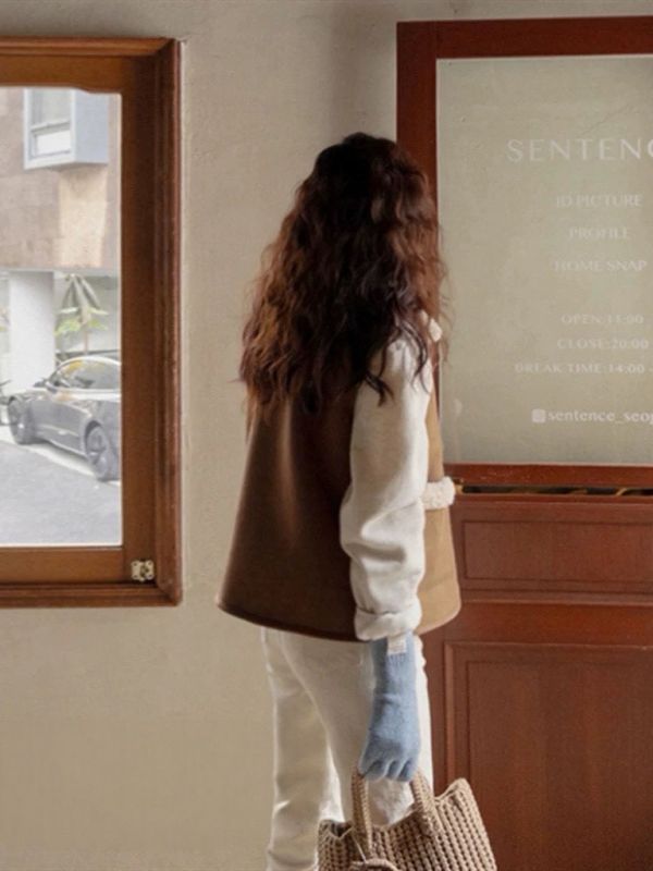 羔羊麂皮雙面背心外套（雙面可穿） 