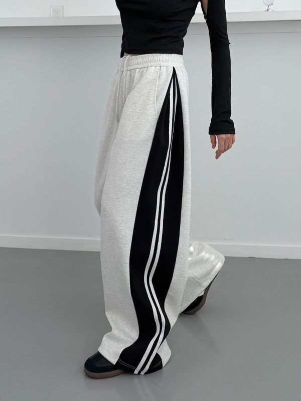 雙線撞色垂墜寬褲 