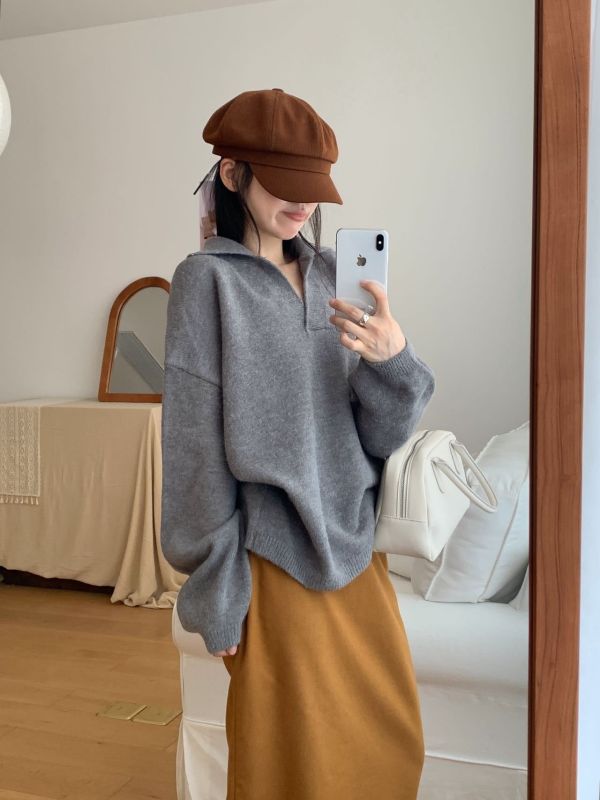 剪刀領大版毛衣 