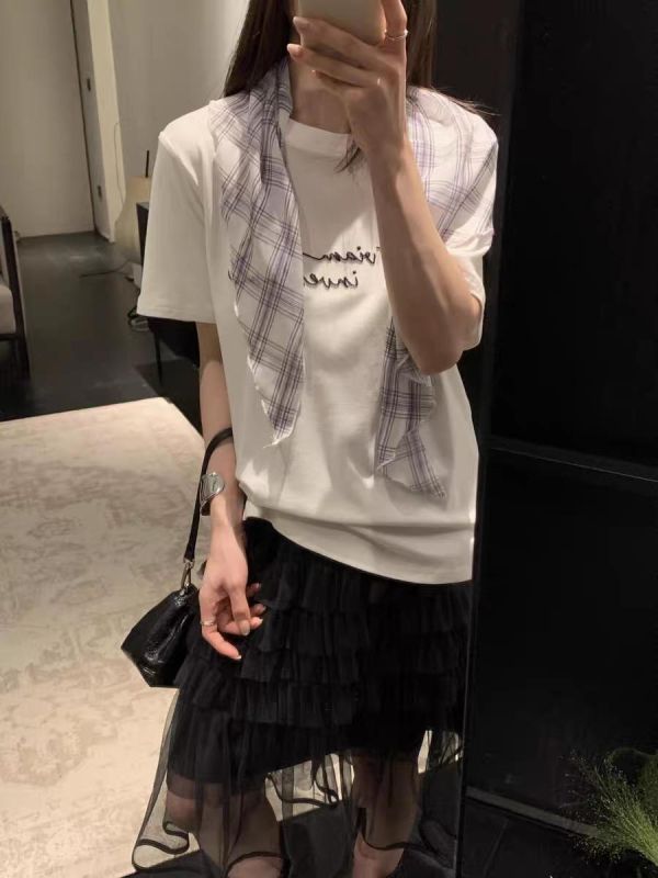 NEW 英文字T+格雪紡領巾 