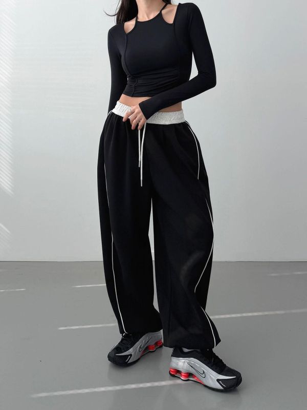 雙線撞色垂墜寬褲 