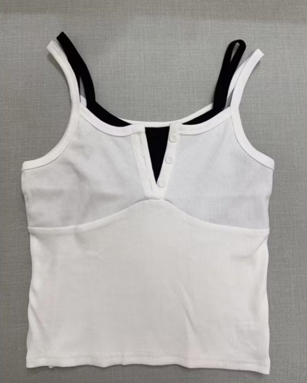 彈性/假2件羅紋吊帶背心 