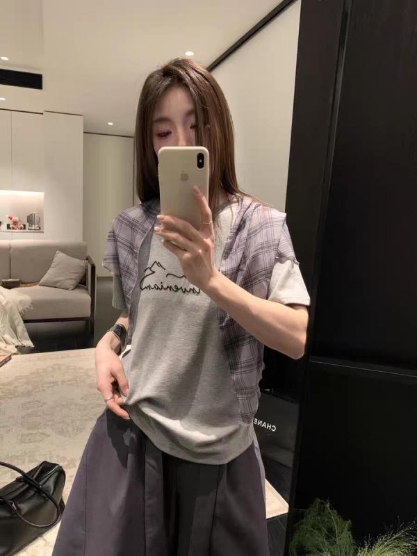 NEW 英文字T+格雪紡領巾 