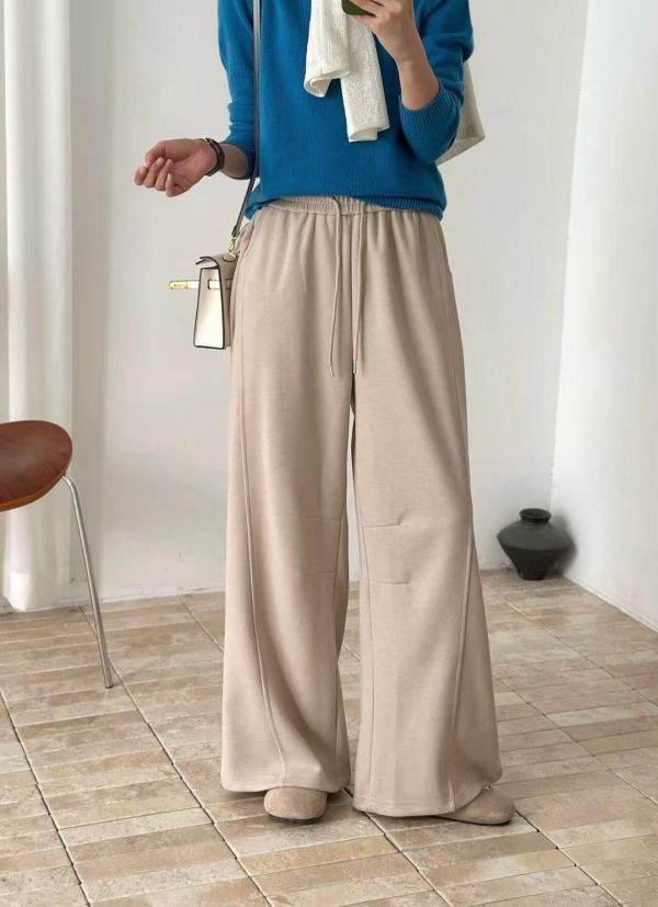 毛呢後口袋彎刀褲 