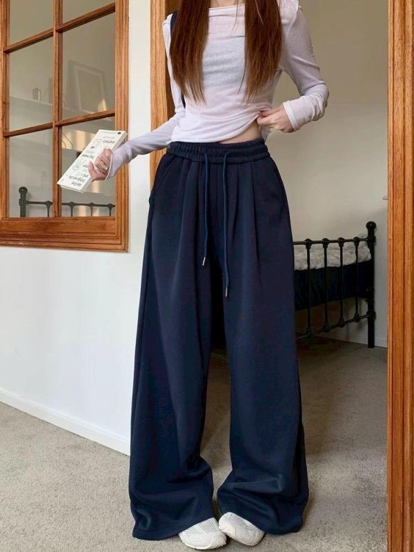 鬆緊綁繩口袋棉褲 ｜寬鬆顯瘦 ｜休閒長褲 