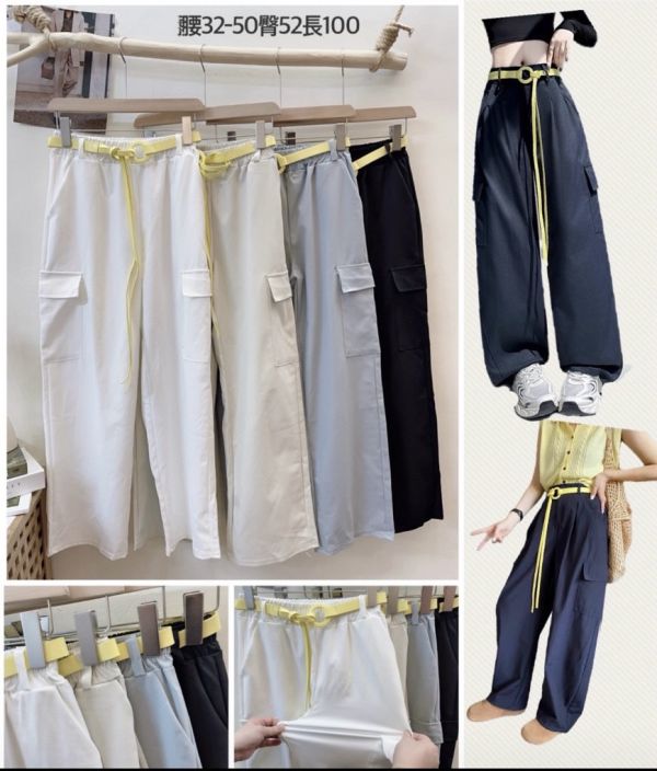 -本期新品-腰帶造型工裝褲 