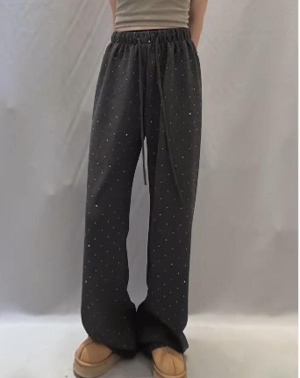 燙鑽毛料加絨寬褲 