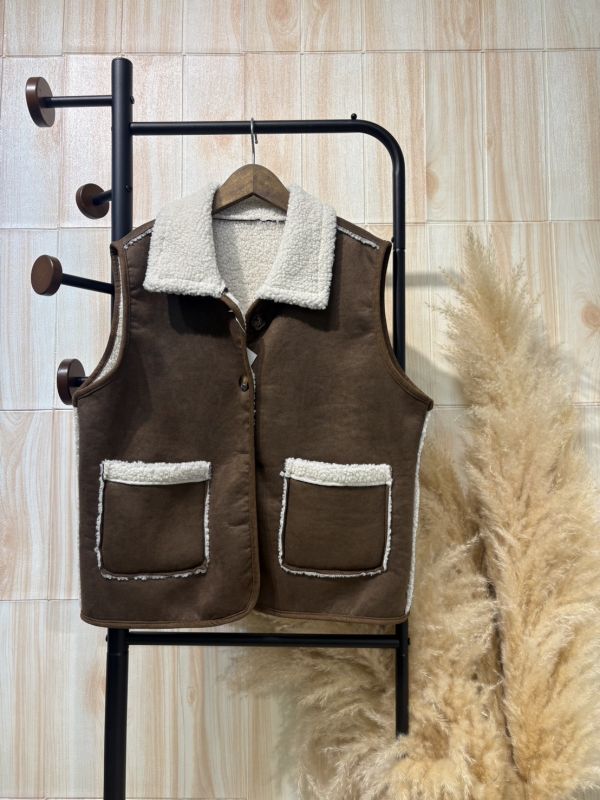 羔羊麂皮雙面背心外套（雙面可穿） 