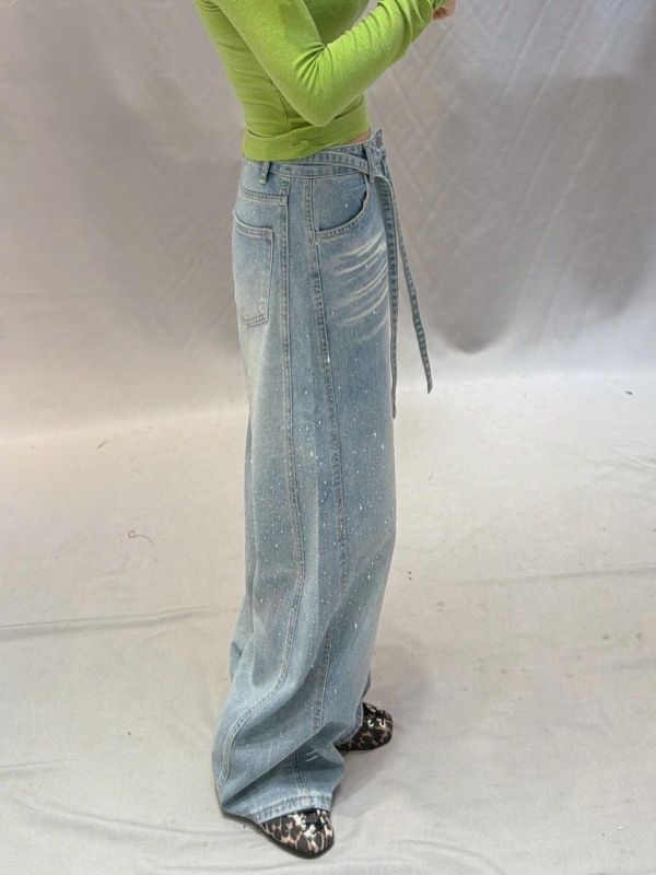 碎鑽直筒牛仔褲 