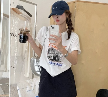 -限量款-美式復古創意寬鬆顯瘦T +防走光工裝半身裙套裝 