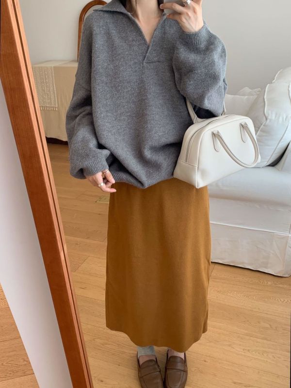 剪刀領大版毛衣 