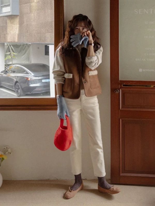 羔羊麂皮雙面背心外套（雙面可穿） 