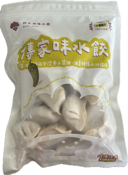 鄧氏姊妹剝皮辣椒水餃 鄧氏姊妹剝皮辣椒雞肉水餃,微辣香氣入餡,搭配雞骨高湯凍,28g 大顆冷凍水餃,香辣微甜,爆汁耐吃。